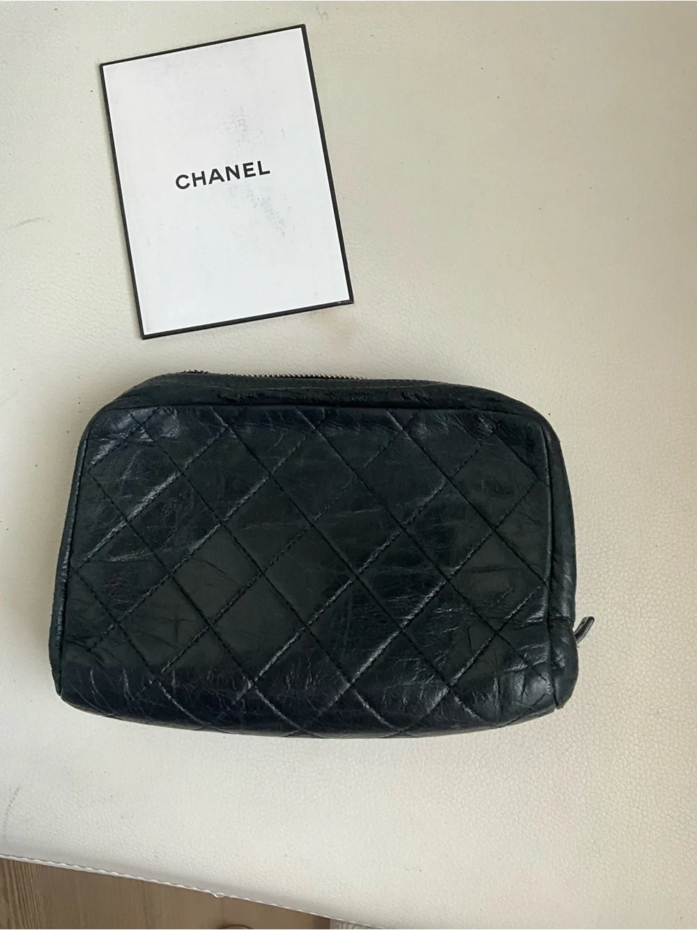 CHANEL Aged Calfskin Quilted Cambon Cosmetic Case Black